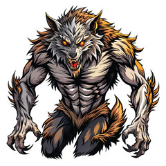 A terrifying werewolf mid-transformation, its fur erupting in a chaotic 'U' shape, revealing human features beneath.  Intense lighting, sharp detail.