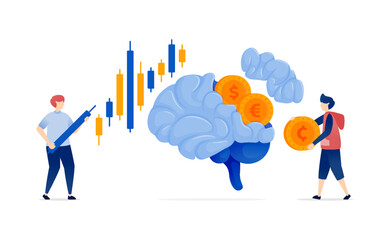 Illustration of People Using AI Brains Powered by Financial Data and Learning Machines to Resolve Investment Decisions and Enhance Banking and Payment Services Efficiency