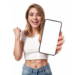 Excited Woman Holding Smartphone