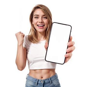 Excited Woman Holding Smartphone