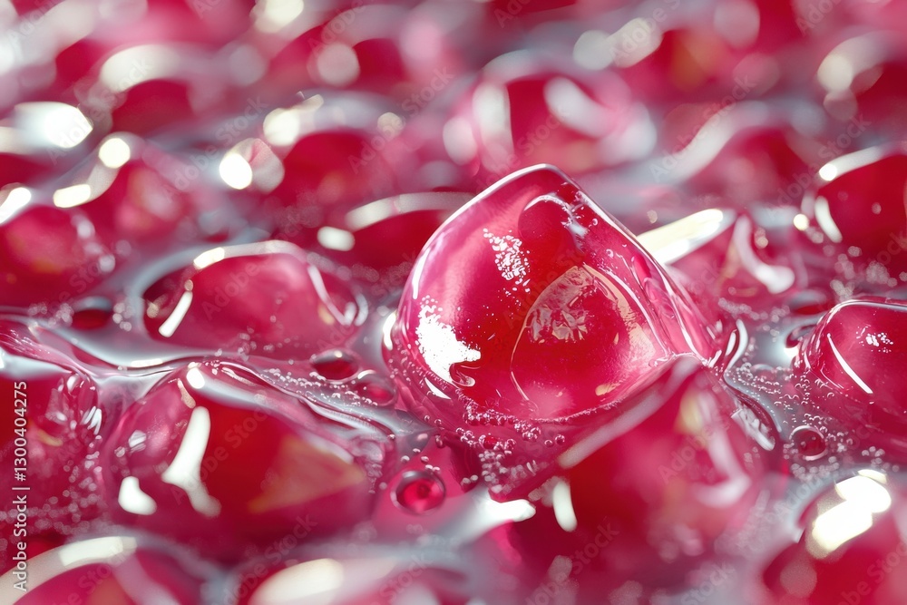 Poster macro shot of vibrant red pomegranate seeds glistening with moisture, creating a visually appealing 