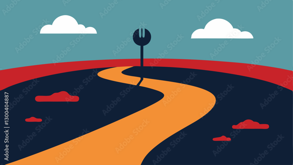 Poster two paths diverging a fork in the road with one path leading to a bright vibrant area and the other 