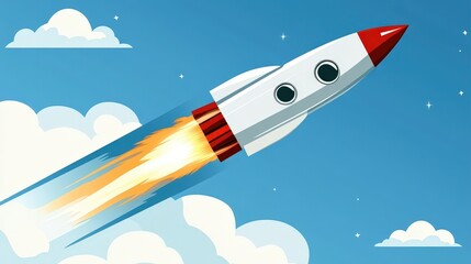 Naklejka premium A rocket launching into space, propelled by powerful thrust and fuel-driven force, illustrating the fundamental forces of propulsion and the physics of space travel