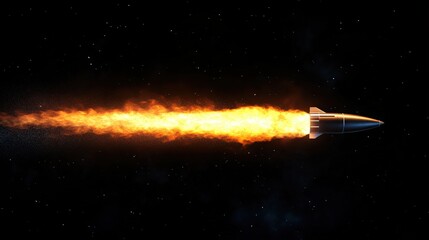 A rocket launching into space, propelled by powerful thrust and fuel-driven force, illustrating the fundamental forces of propulsion and the physics of space travel
