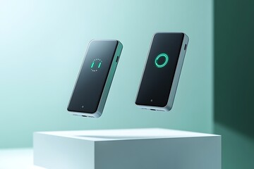 Floating Smart Thermostats Hover Mid-Air in Minimalist Indoor Setting with Digital Interface and Modern Design