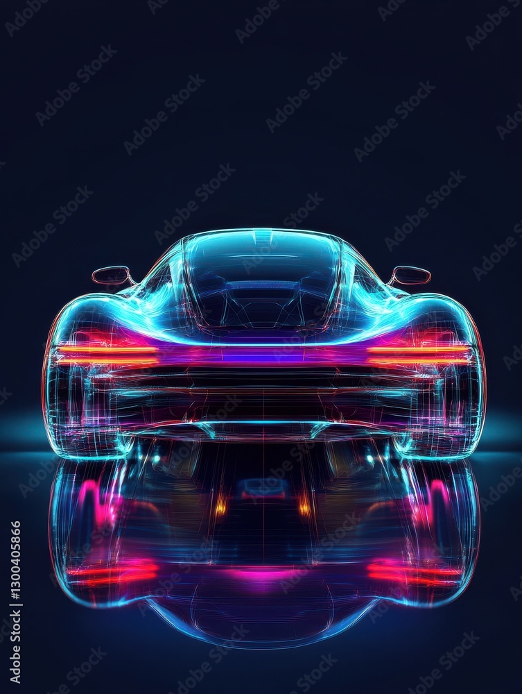 Poster holographic car design concept on dark background generative ai image