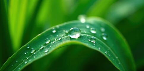 Naklejka premium Close up of sugar cane plant with dew drops on leaves, water droplets, close up