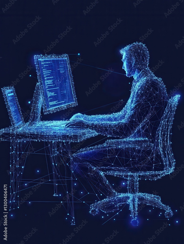 Poster computer technology low poly wireframe banner vector template. software development, freelance poste