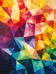 Obraz premium Abstract geometric print with rainbow colored polygonal shapes, abstract,geometric, print, rainbow, colored, polygonal, shapes