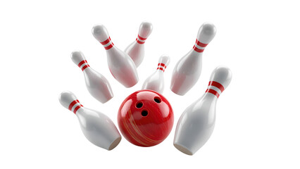 Striking down pins with a bowling ball, cut out
