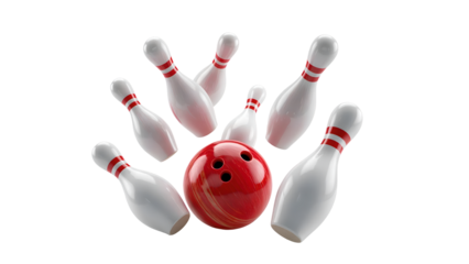 Striking down pins with a bowling ball, cut out
