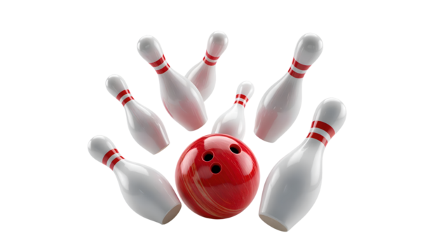 Striking down pins with a bowling ball, cut out
