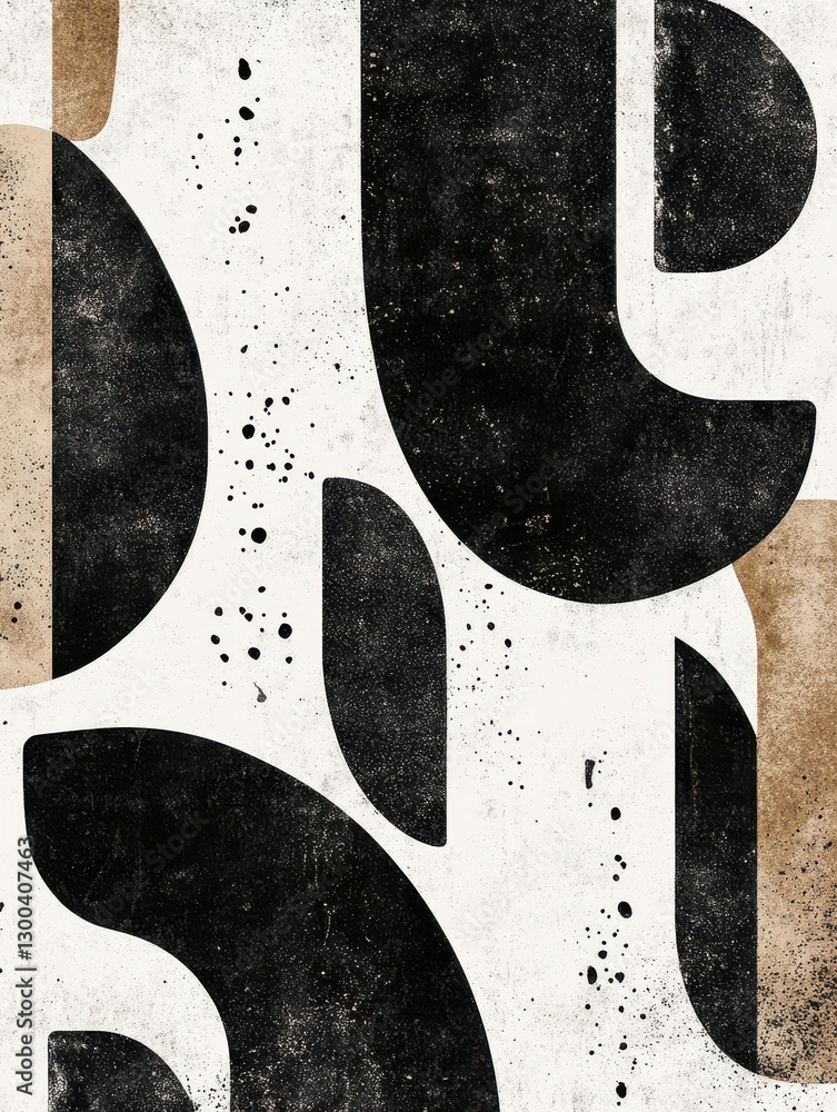 Aufkleber abstract minimalist pattern: black, white, and beige organic shapes create a contemporary, minimalis