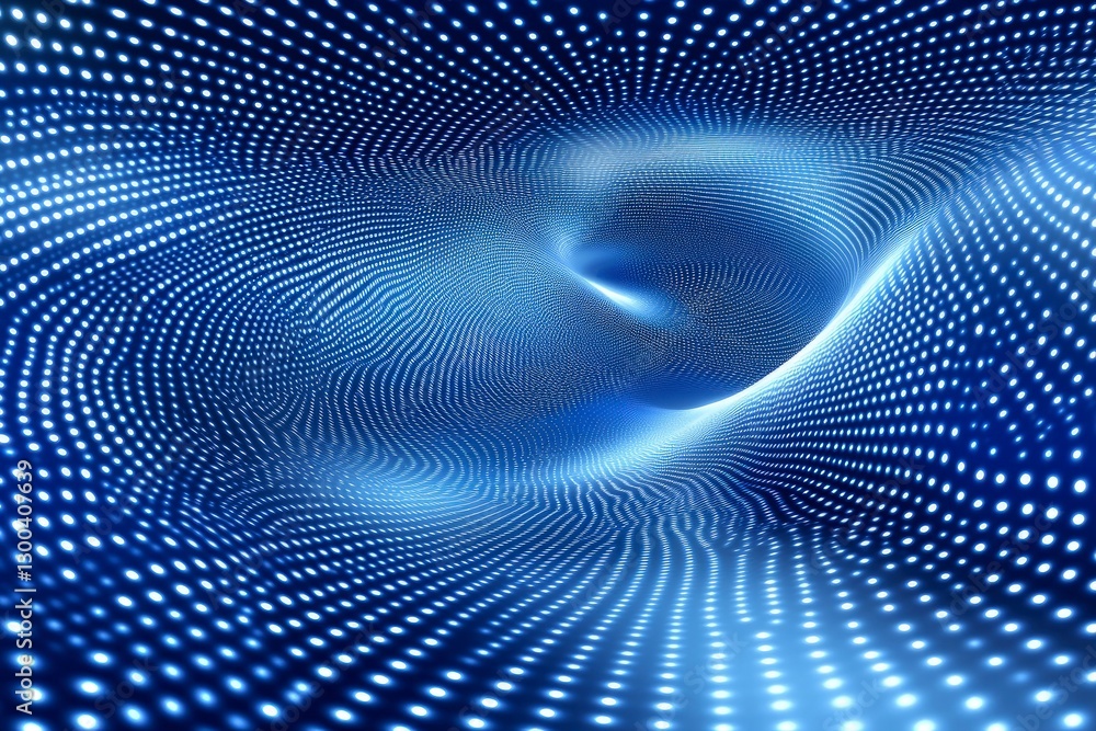 Poster abstract digital background with a blue mesh and connecting dots in perspective