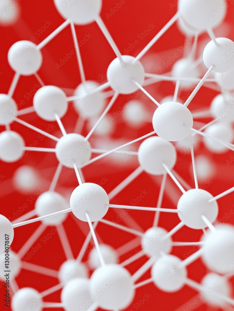 Aufkleber abstract network structure with white spheres connected by lines on a red background, symbolizing co