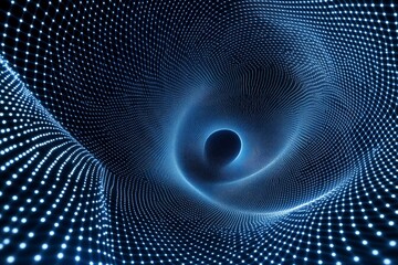 Abstract digital background with a blue mesh and connecting dots in perspective