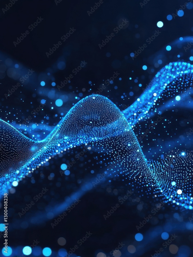 Poster dynamic wave with connected dots and lines on a blue background. digital wave background concept. ab