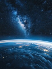 Fototapeta premium Majestic Night Sky: Starry Galaxy Aerial View