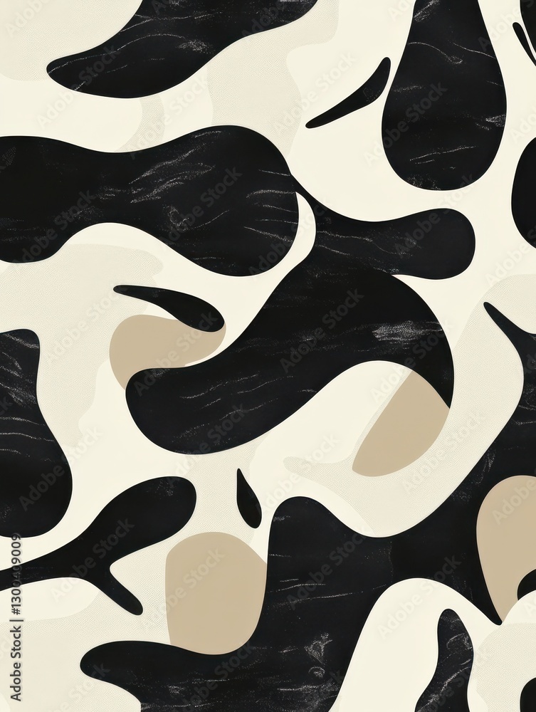 Aufkleber abstract minimalist pattern: black, white, and beige organic shapes create a contemporary, minimalis