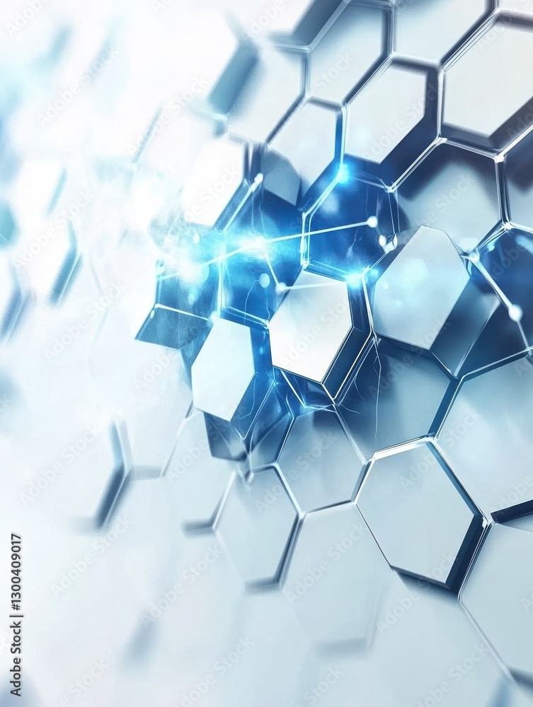 Poster modern 3d hexagonal technology abstract background features blue bright energy flashes under hexagon
