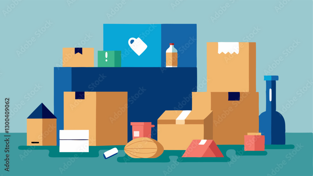 Poster waste everywhere a home environment cluttered with packaging from multiple orders showing various si