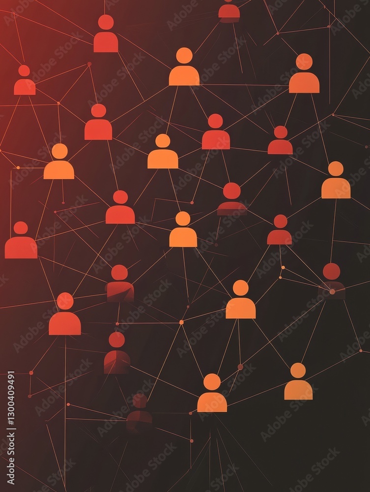 Poster a simple and minimalist style image featuring multiple icons representing people, connected by lines