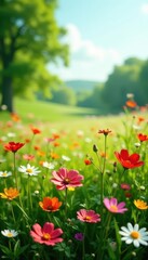 Wildflower meadow, gentle breeze, soft sunlight , beauty, spring, natural