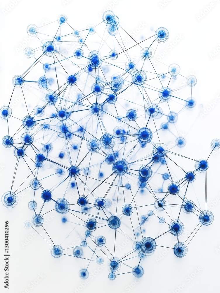 Aufkleber abstract network illustration with interconnected blue nodes and lines on white background, represen