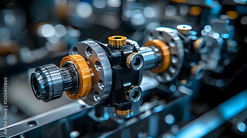 Poster close-up of a machine featuring a bright yellow knob as a central control element in an industrial s