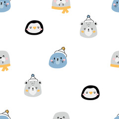 arctic baby animals vector pattern