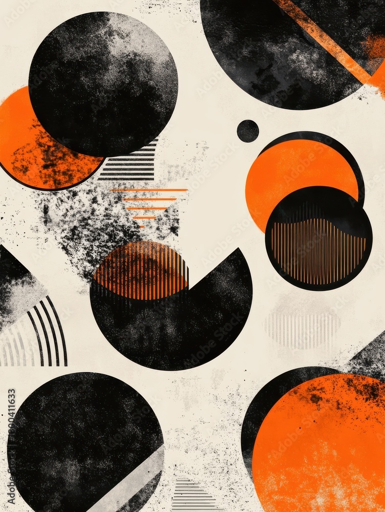 Poster abstract geometric patterns with black and orange shapes on a light background for creative design i