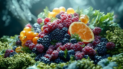 Assortment of fresh and juicy fruits piled together in a colorful display perfect for healthy snacking and desserts