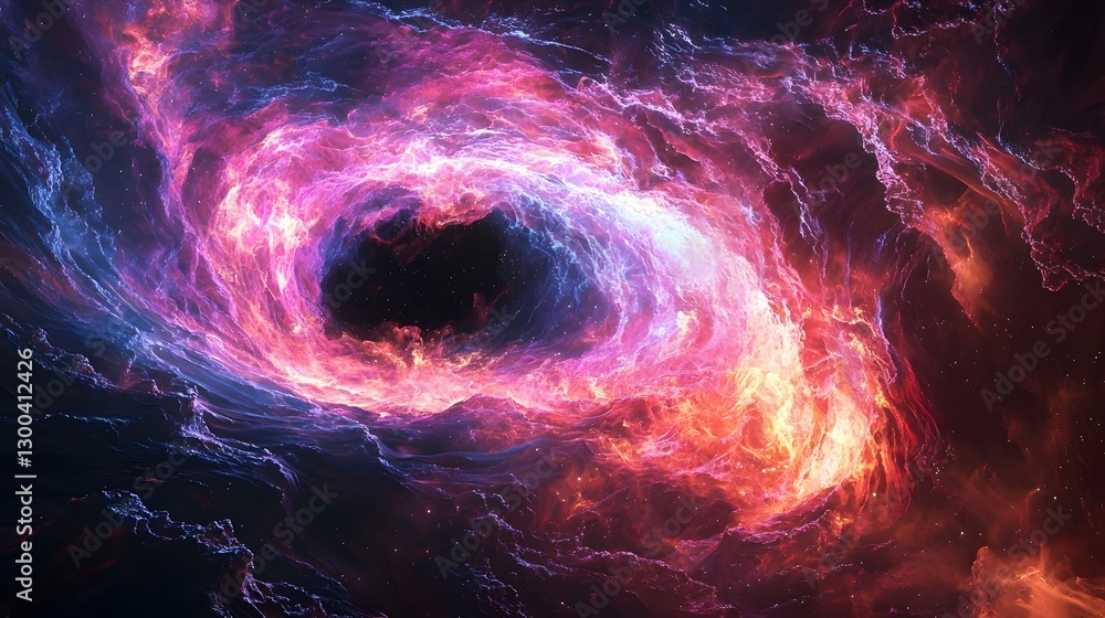 Poster mysterious black hole surrounded by a colorful nebula in the vastness of outer space captivating the