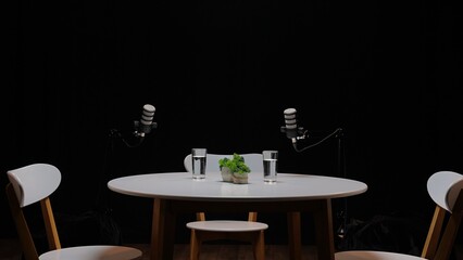 Engaging Podcast Conversation Set in a Modern Recording Studio With Expert Guests Waiting