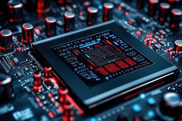 Obraz premium Quantum Computing - A futuristic quantum processor calculating complex algorithms with AI-driven simulations.