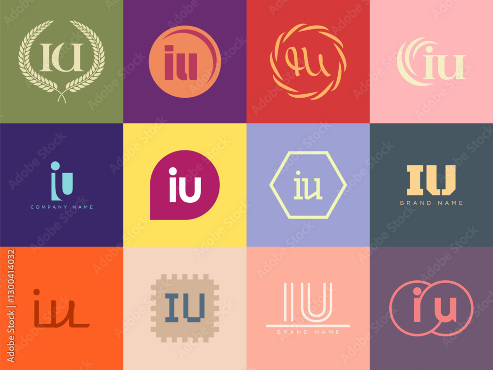 Fototapete iu logo company template. letter i and u logotype. set different classic serif lettering and modern 