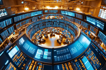 Viewers are immersed in the vibrant atmosphere of a stock exchange trading floor, where traders engage in fast-paced transactions under bright lights