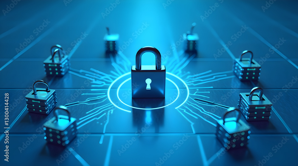 Aufkleber futuristic digital cybersecurity network padlock security system with blue circuit board design for 