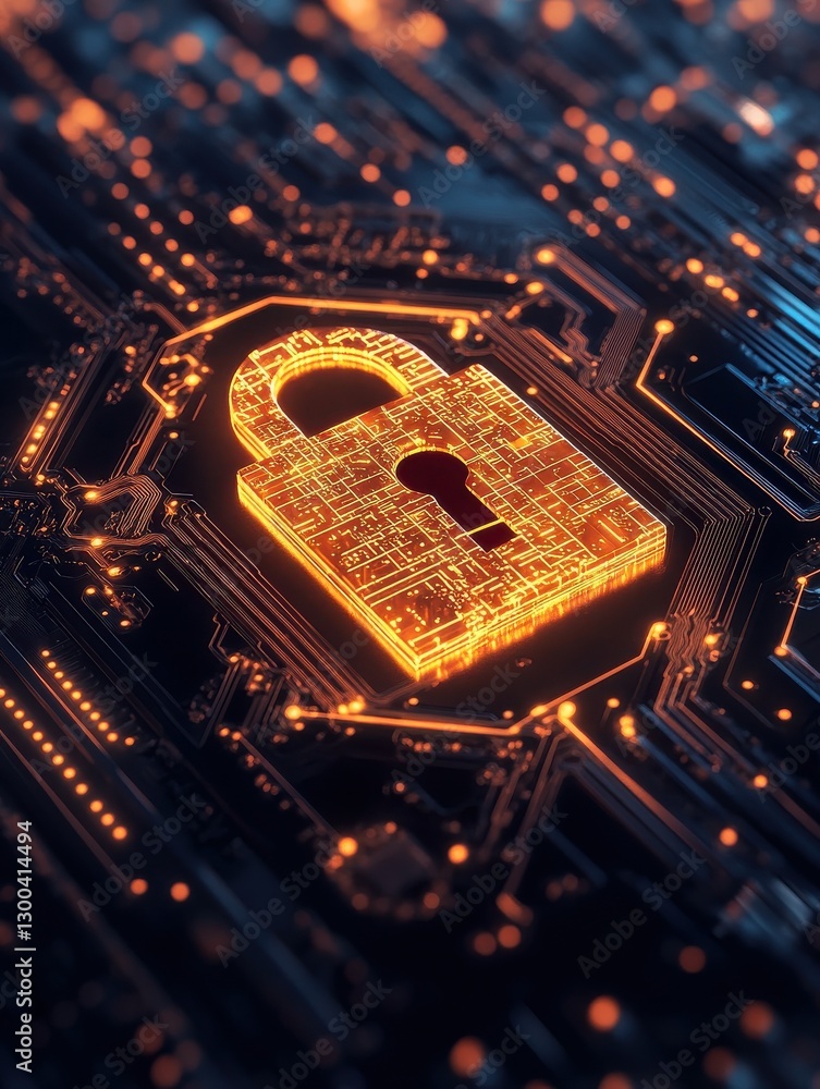 Aufkleber a close-up of a digital lock symbol overlaid on a circuit board, representing advanced cryptography 