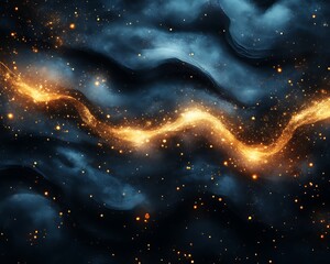 Obraz premium Gold stream amid blue nebulas and stardust