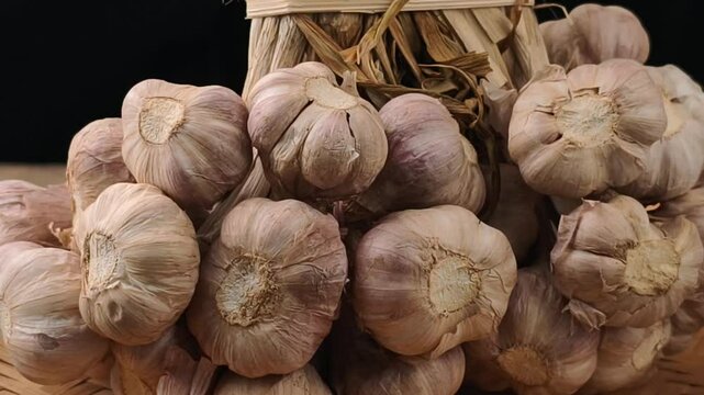 Dried garlic in a basket