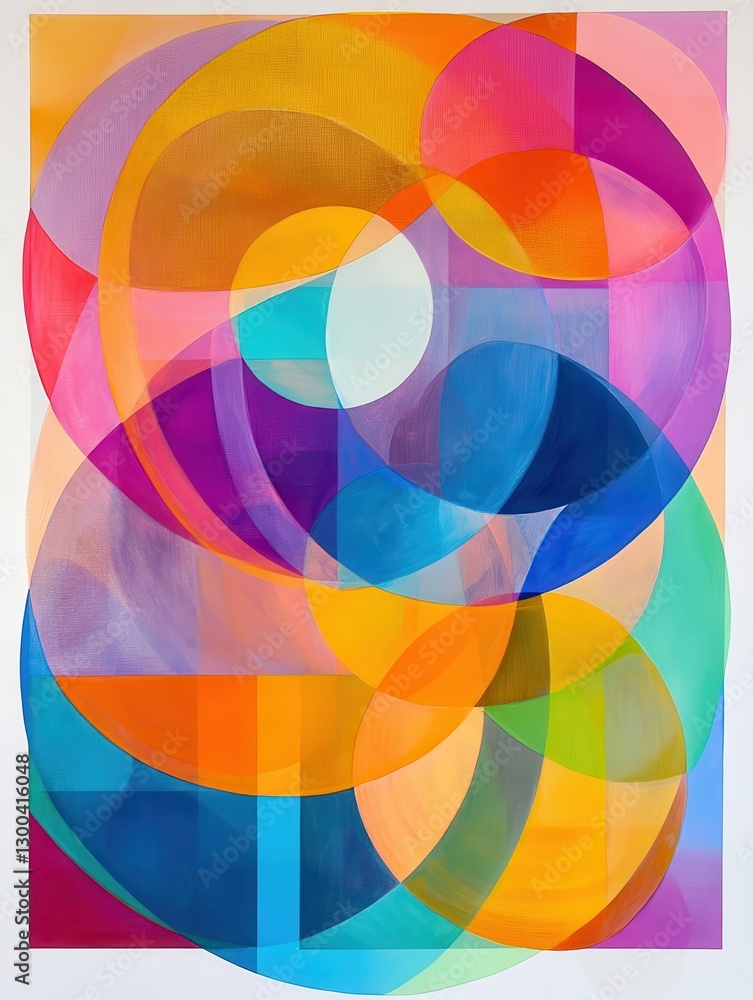 Aufkleber a vibrant, abstract painting featuring overlapping circles in bright, translucent colors, creating a