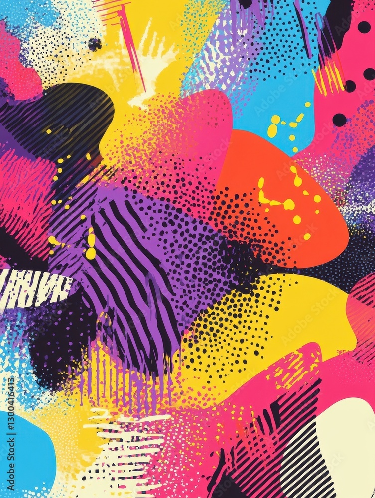 Poster a colorful abstract background with a lot of different shapes and colors. risograph effect, trendy r