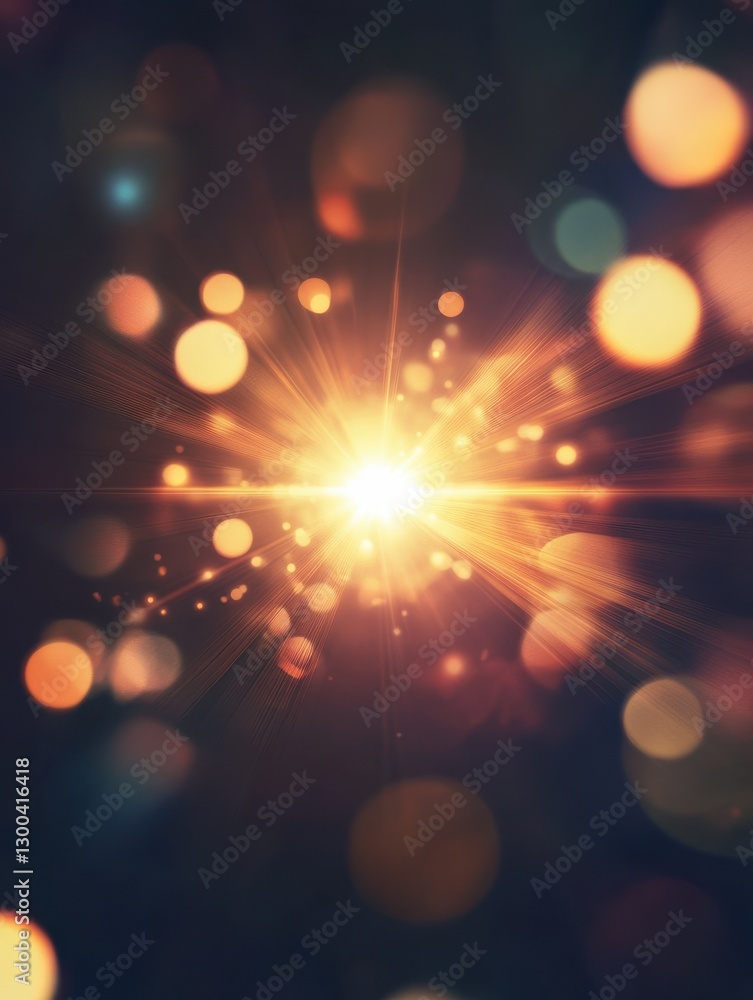 Poster blur glow overlay with a color gradient and optical radiance filter, featuring lens flare and defocu