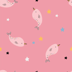 kids vector pattern with narwhal