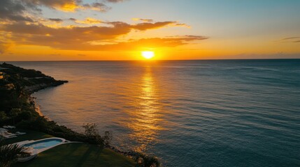 Obraz premium A stunning oceanfront property with a breathtaking sunset view, perfect for real estate listings, paradise, view