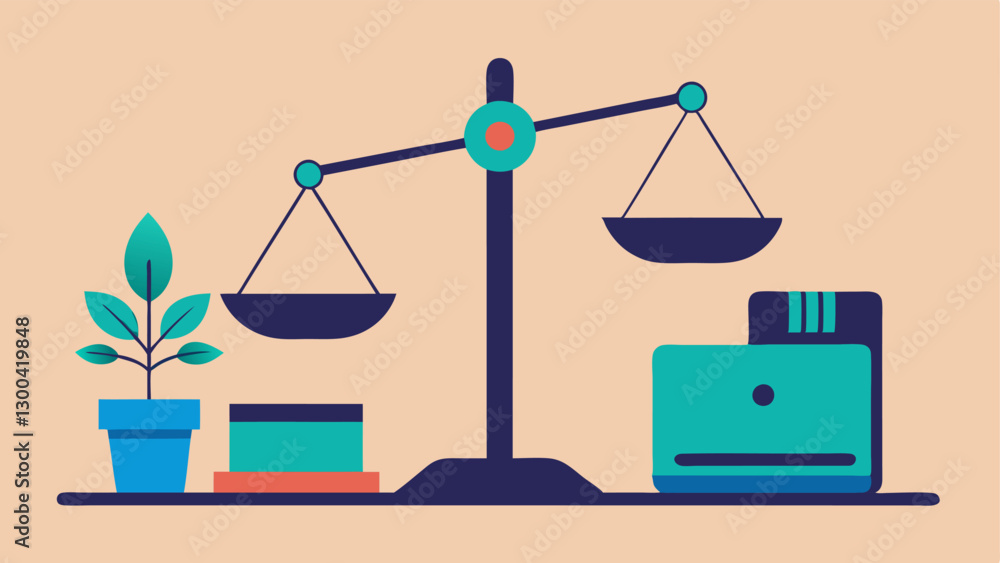 Poster worklife balance an of a scale balancing workrelated items like a laptop on one side and personal it