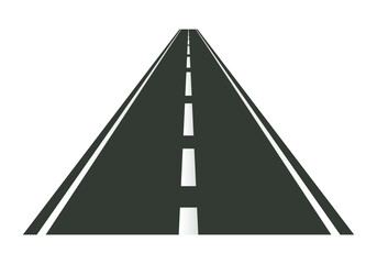 Roads in perspective. Bended pathway road curved city street to horizon. Journey asphalt highway isolated vector set 