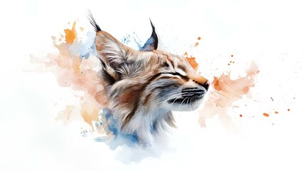 Obraz premium Lynx Enjoying a Serene Moment Captured in Watercolor Art With Vibrant Splashes of Color