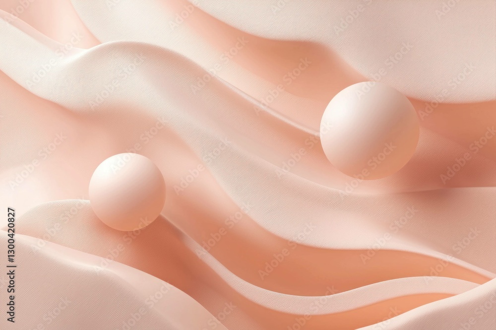 Poster soft peach wave background with spherical elements creating a calm and serene atmosphere, ideal for 